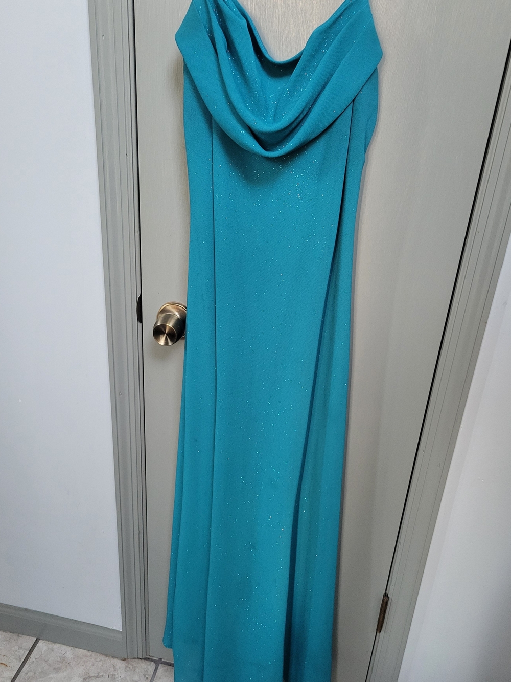 Sparkling Teal Cowl Neck Prom Dress